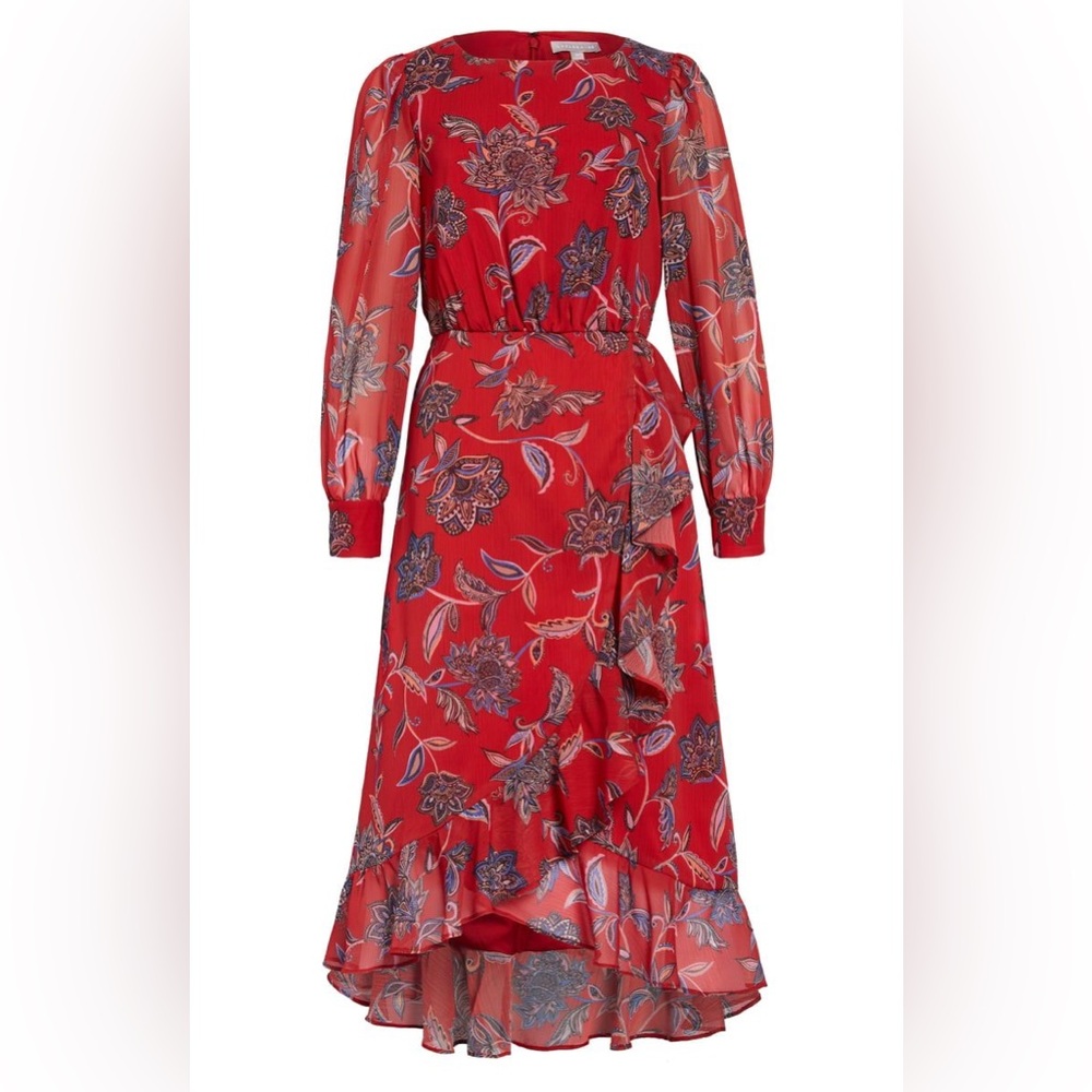 NWT Chelsea 28 floral print ruffle front modest long sleeve midi maxi dress